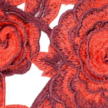 3D Šifono Raudona Rožė Iškirptės Apykakle Nėrinių Audinys Gėlių Vestuvių Deco Kutais, Ilgas Nėrinių Apdaila 