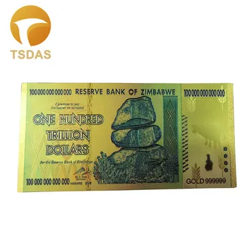 Zimbabvės 24k Aukso Banknotų Auksu 100 Trilijonų Dolerių Pasaulio Padirbtų Pinigų 10vnt/daug Kolekcijų Valiuta, Vekseliai