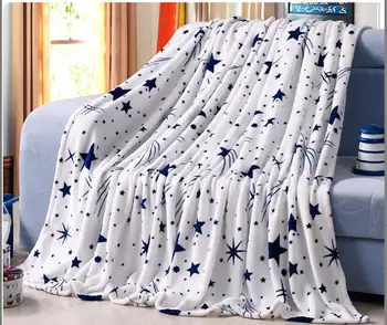 Unihome minkštas Stačiakampis baltos žvaigždės ir tamsiai mėlyna aky spausdinti flanelė antklodė arba kaip sofa cover /šalikas dangtis