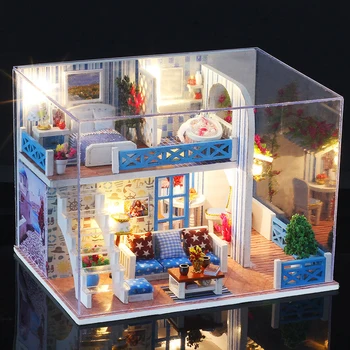 Miniatiūriniai Lėlių namelio Baldai Rinkiniai Mediniai Pajūrio Namą Modelis 