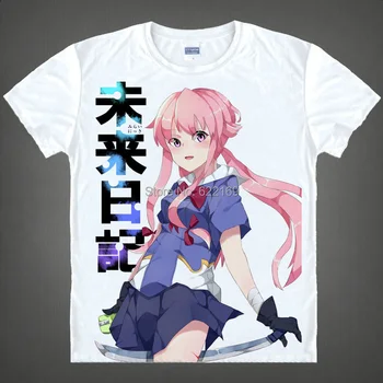 Ateityje Dienoraštis Yuno Gasai Marškinėliai Cosplay Kostiumai, vyriški Garsaus Japonų Anime T-shirt Unikali Dovana Camisetas Masculina