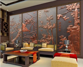 Beibehang Užsakymą didelių 3D tapetai slyvų bambuko chrizantemų iškilumo kambarį, TV foną, sienos tapetai papel de parede