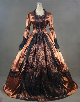 Nauja Viktorijos Stiliaus Suknelė Šampano Satino Kamuolys Suknelė Juoda Nėrinių ir Kutas Renesanso Viktorijos Kamuolys Suknelė Kostiumas