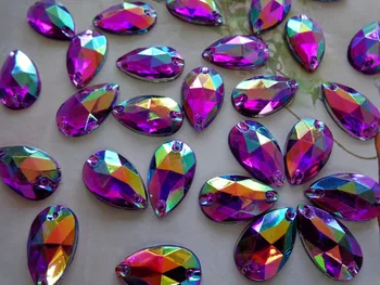 100vnt Lašo forma, violetinė AB spalva 11*18mm siūti Akrilo kristalų kalnų krištolas aksesuaras akmens flatback vertus siuvimo akmens