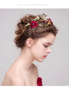 Nuotakos Headpieces Vestuvių Lankelis Raudona Spalva Imituojamas Pearl Gėlių Princesė Plaukų Vynuogių Šukuosena Perlų Vestuvių Plaukų Aksesuarai