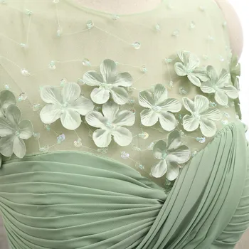 HVVLF Backless 2018 Prom Dresses Undinė Mėtos žalumo Šifono Gėlės Elegantiškas Ilgas Promenadzie Suknelė Vakaro Suknelės Vakare Gown