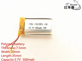 Nemokamas pristatymas 1pcs/daug Polimero baterija, 500 mah 3.7 V 752035 smart home Li-ion baterija dvr GPS mp3 mp4