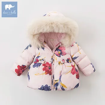 DB5730 dave bella žiemos kūdikiams, kūdikių mergaitės žemyn striukė vaikams baltųjų ančių pūkais padding kailio vaikams su gobtuvu viršutinių drabužių siuvimas