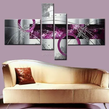 šiuolaikinio abstraktaus aliejaus tapybai pilka violetinė sienos, drobė meno, namų dekoro rinkiniai, rankų darbo, sienų tapyba už kambarį nuotrauką 4pcs