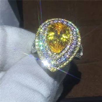 Vecalon Prabangių Vestuvių Juostoje žiedas moterims Kriaušių supjaustyti 6ct AAAAA cirkonis cz Balta Geltona Aukso Užpildytas Moterų Sužadėtuvių žiedai