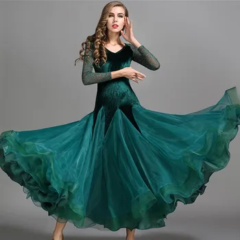 5 spalvos žalia valsas suknelė rumba standartas sklandžiai šokių suknelės Standartas socialinės suknelė Sportinių šokių konkurencijos suknelė pakraštys