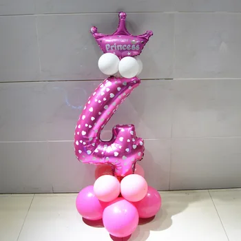 1set Baby Shower Laimingas Gimtadienio Apdailos Prekių su Karūna Rožinė Mėlyna Skaičius Folija Balionas Sustorėjimas Latekso Ballon