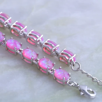 Glam Luxe Paslaptingas Silver Pink Fire Opal Apyrankės, bangles moterų pulseiras femininas B342