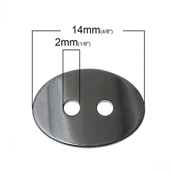 DoreenBeads Mažmeninės Sukurta Hematitas Mygtuką Ovalo Gunmetal Apie 14.0 mm x 10.0 mm,Skylė:Apie 2.0 mm,20 Vnt