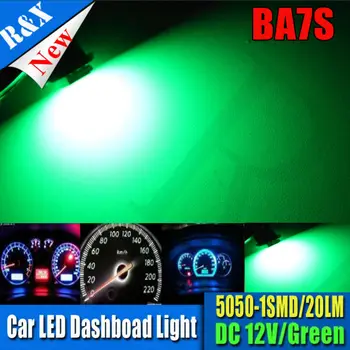 10vnt/daug Motorinių Auto Automobilis Žalia DC 12V LED Prietaisų Skydelis BA7S 5050 1SMD Lemputės