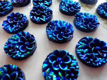 Apvalus 16mm Paviršiaus gėlių kristalų Siūti cirkonio deep blue AB spalvos derva gem akmenys flatback masės 100vnt/daug