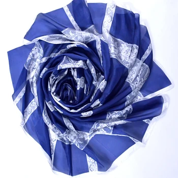 [BYSIFA] Ultralarge Pavasarį, Rudenį Šilko Skara Apsiaustas Prekės ženklo Moterų Ilgas Šalikas Žaliojo Mados, Naujo Dizaino Nėrinių Modelio Mėlynos spalvos Šilko Šalikas
