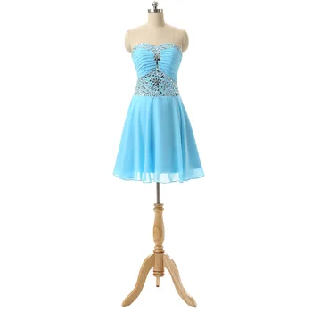 Sandėlyje-line barato azul vestidos de gasa cortos dama de garbę ne joelhos mulher trumpas pigūs mėlyna bridesmaid dresses