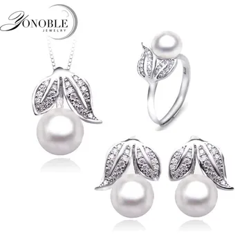 Natūralių perlų papuošalai moterims Vestuvių papuošalai rinkiniai, sidabrinė,gražus nekilnojamojo perlų papuošalų rinkiniai 925 draugei gimtadienio dovana balta