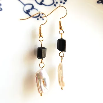 Aukso spalvos bižuterijos Tabaluoti Auskarai rankų darbo juodos spalvos natūralaus akmens gėlavandenių perlų moterims, dovana nemokamas pristatymas
