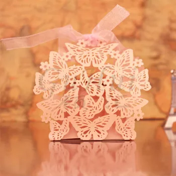 Vestuvių tuščiaviduriai saldainių dėžutė baltas rožinis drugelis lazerio dėžutė su kaspinu šokolado, sausainių kepimo slapukus pakuotės šalies naudai dovana