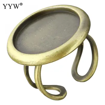 YYW Didmeninė Antikvariniai Bronzos Padengtą Žalvario Žiedas Išvadas 26mm Tinka 20mm Cabochon Nustatymo Žiedo Dydis:8 Atidaryti Manžetai Visą Žiedai Išvados