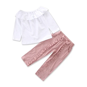 Vaikų Kostiumas Medvilnės Vaiskiai Balta ilgomis rankovėmis T-shirt +bowknot Rožinės spalvos Kelnės Mergaitėms, Drabužiai Nustatyti Rudenį Baby Girl Drabužių Dydis 0-3Y