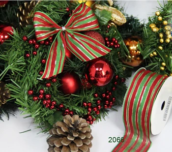 N2066 38MM X 25yards Kalėdų Juostele raudona/žalia dryžuota dovana vyniojimo laidinio juostelės