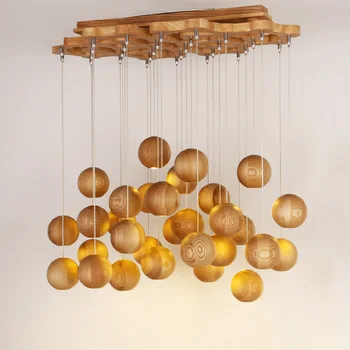 Medžio masyvo šiuolaikinės pakabukas šviesos Kinijos Šiaurės kūrybos minimalistinis gyvenamojo kambario, valgomojo medienos kamuolys medinis pakabukas lempa