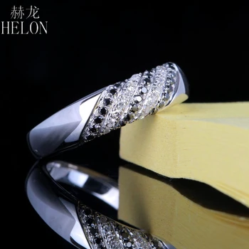 HELON Nutiesti Originali Gamtinių Deimantų & Juoda Deimantų Vestuvių Juostoje Kietas 10KT Balto Aukso Sužadėtuvių Metines Fine Jewelry Žiedas