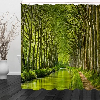 Žaliosios Miškas, Miškai Vonios Užuolaidų Vandeniui Dušo Užuolaidų Aksesuarai, Vonios Užuolaidos su 12 Kabliukų, 3D Kraštovaizdis