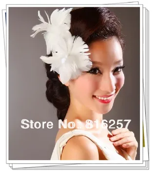 Nemokama laivas aukštos kokybės plunksnų gėlės moterų galvos apdangalai fascinator vestuvių vinjetė gražus vestuvių plaukų aksesuarai šalies skrybėlės, FS63