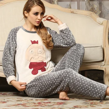 Pižama Moterims, Žiemą Šilta Pižama sustorėjimas, Flanelė Sleepwear Gobtuvu Pižamos Koralų Vilnos Moterų Sleepwear Lounge Pajama rinkinys