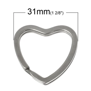 DoreenBeads 10vnt nuobodu sidabro spalvos Valentine Heart Split Žiedai, Raktų pakabukai (B03297)