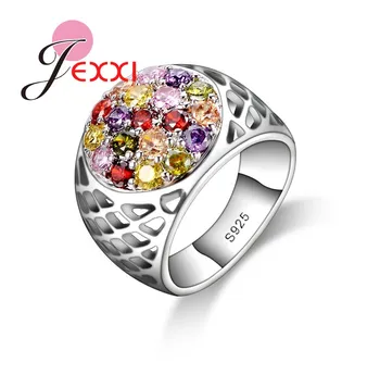 JEXXI Unikalaus Dizaino Tuščiaviduriai Iš Mišrios CZ Kristalų Žiedas 925 Sterlingas Sidabro Vestuvių, Sužadėtuvių Žiedai Moterų Mados Juvelyrika