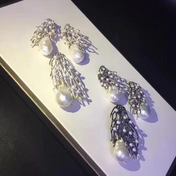 Derliaus baroko gamtos gėlo vandens perlų pakabukas ir stud auskarai papuošalai nustatyti 925 sterlingas sidabro šaka mados žinovas