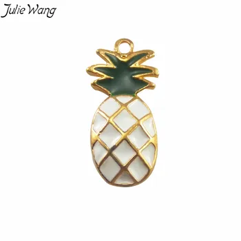 Julie Wang 6PCS Sumaišykite Pardavimo Geltonas Baltas Rožinis Mini Ananasų Formos Emalio, Aukso Spalva Cinko Lydinys Bazės Mielas Žavesio 
