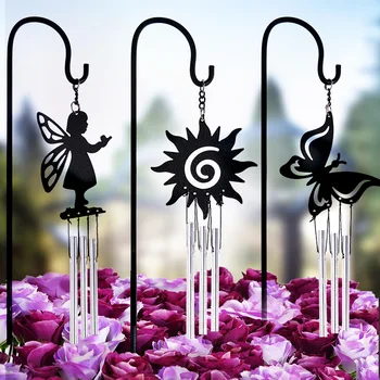 Vazoninių gėlių kompozicijų dekoratyvinis vėjo varpeliais, metalo, ketaus amatų gryna juoda drugelis gėlių fėja vėjo varpelių papuošalai