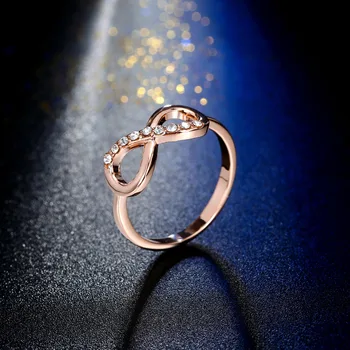 FAMSHIN Naujo Dizaino karšto pardavimo Mados Lydinio, Kristalų Žiedai Aukso Spalvos Begalybės Žiedą Pareiškimą, juvelyriniai dirbiniai Didmeninė moterų Papuošalai