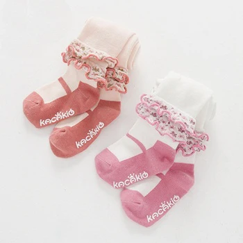 Rudenį moterų vaiką kūdikio pynimas hem princesė batai, kojinės kūdikiams medvilnės anti-slip padais, kojinės