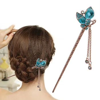 Moterų hairwear Elegantiškas Žavesio Mėlyna Kristalų Bobby Pin Plaukų Papuošalų Mados Kietas kalnų krištolas Plaukų Lazdos