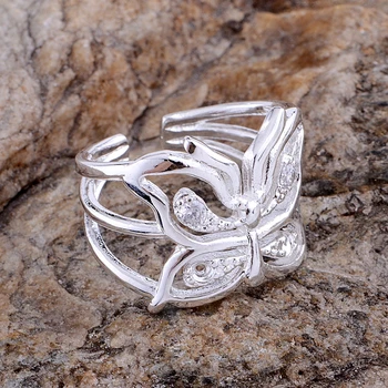 Drugelis blizga tuščiaviduriai Didmeninės sidabro padengtą 925 žiedo Mados juvelyriniai Sidabro Žiedas 925sterling-sidabro KDPWEEMK