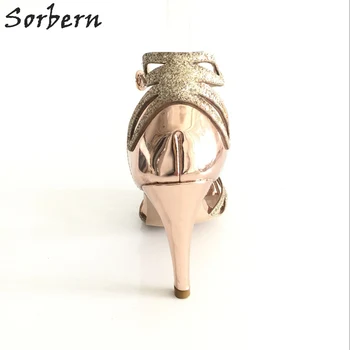 Sorbern Rose Gold 9cm Aukštakulniai Vestuviniai Bateliai Vasaros Sandalai Blizgučiai Atidaryti Kojų Dirželiai Batų Dydį, 33-46 Individualų Paslaugos