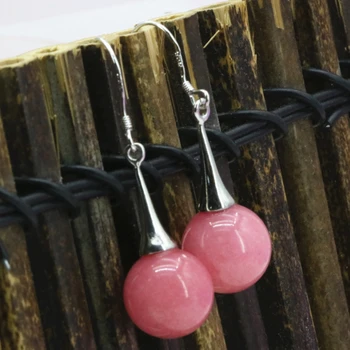 Mados žavesio tabaluoti auskarai moterims 12mm natūralaus akmens rožinė rhodochrosite apvalūs karoliukai eardrop elegantiškas papuošalai B3244