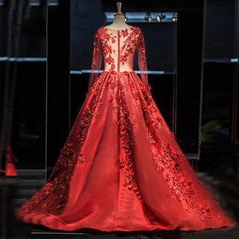 Raudona Long Sleeve Lace Oficialų Vakare Chalatai 3D Gėlės Satino Matyti Per Elegantiška Prom Dresses 2018 Chalatas de Soiree ypatinga Proga
