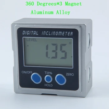 Skaitmeninis Inclinometer PRO 360 Laipsnių Elektroninių Aliuminio Lydinio Matlankis Tris Magnetas Bazės LCD Lygio Langelis Kampo Matuoklis Matuoklis