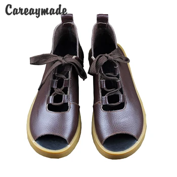 Careaymade-2017 metų vasaros,Moterų atidaryti tne sandalai,Galvos sluoksnis karvės odos suvarstomi laisvalaikio butas sandalai,Mori mergina odos sandalai,2colors