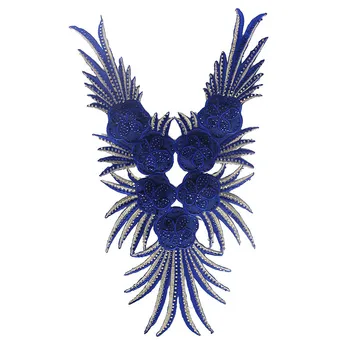 2piece 3D Zawalcowany Cirkonio Kaklo Antkaklis Giliai Mėlynos spalvos Nėrinių Aplikacijos Pleistrai, Nėrinių Motyvas Geležies ant Drabužių Siuvimo T1957