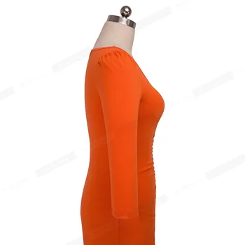 Moterų Atsitiktinis Trys Ketvirtį Rankovės Bodycon Slim Pieštuku Oranžinė Suknelė Vintage Wrap Puoštas Klubo Dėvėti 2HB37