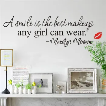 Šypsena yra geriausias makiažas Sienų Lipdukai Marilyn Monroe Citatos 8129 Vinilo Dailės Freskos Namų Dekoro Decal lūpų
